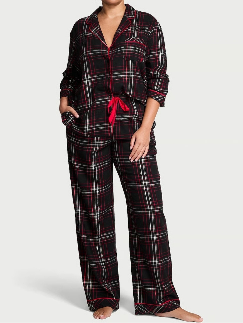 Victoria's Secret Cotton Flannel Long Pajama Set NWT Large Long